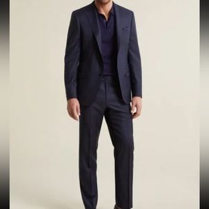 $1395 Hickey Freeman Mens Blue 2-Piece Jacket Pants Suit 44R